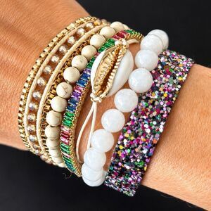 Victoria Emerson Glitter Shell Boho Cuff Bracelet – Reno Multi-Strand